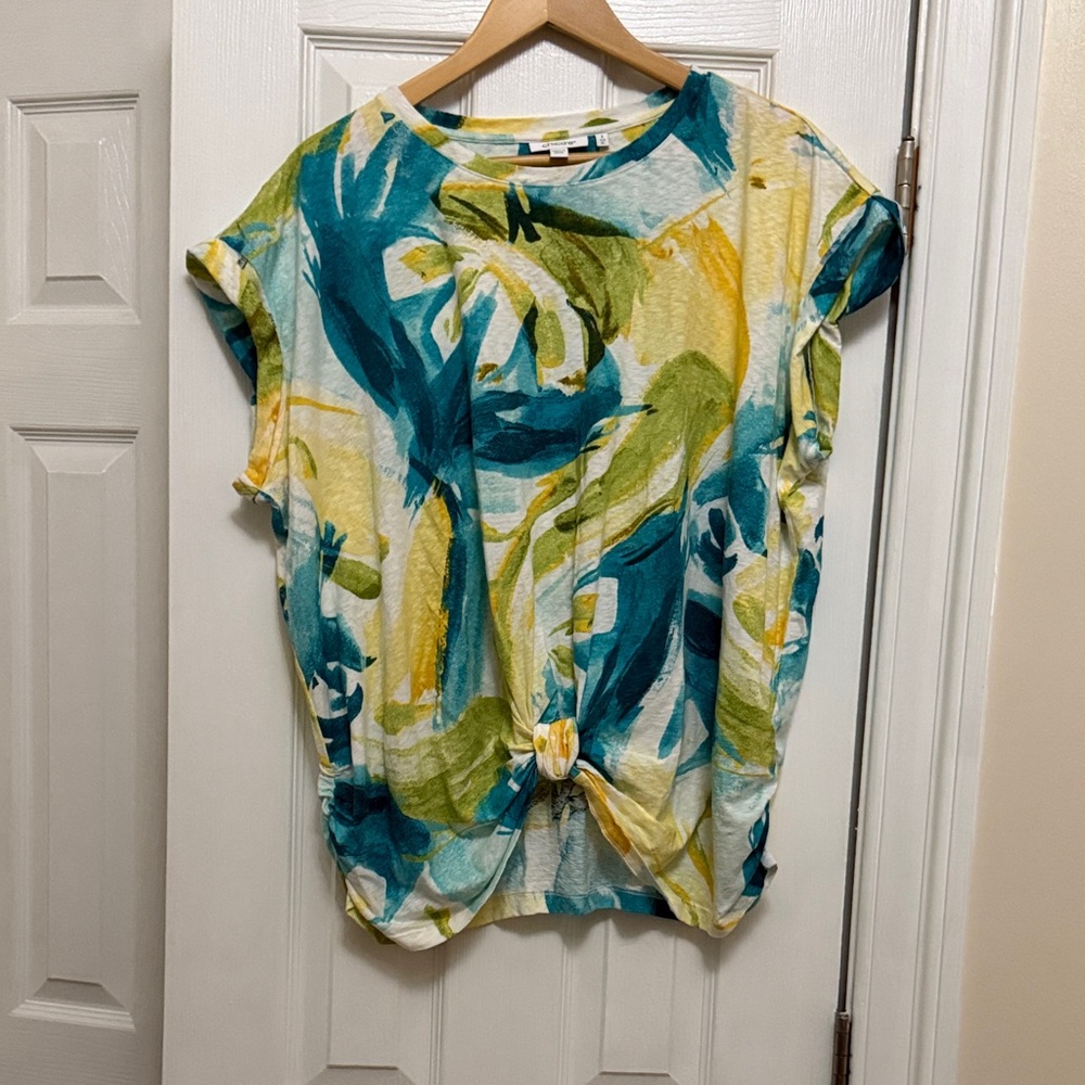 Chico's Vibrant Blue and Yellow Short Sleeve Top